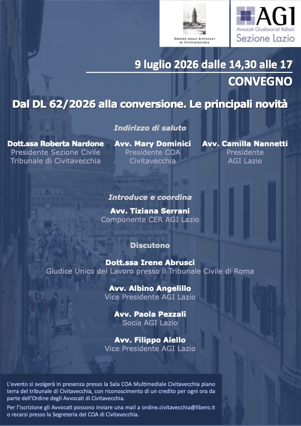 Convegno: "Dal DL 62/2026 alla conversione. Le principali novità"